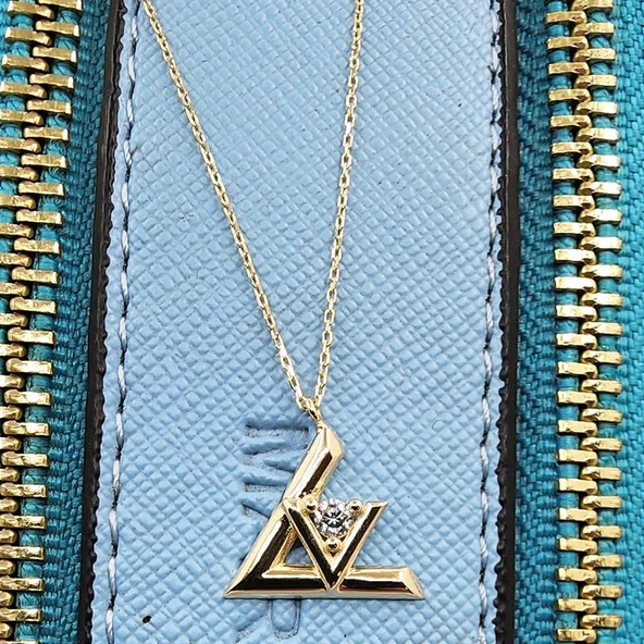 Altın Kolye - 0.20 Karat Pırlanta Möntürü (Signity Swarovski) Taşlı V Tasarım 14 Ayar Altın Kolye - Resim 8
