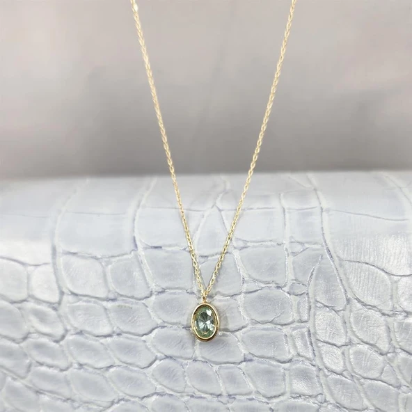 Altın Kolye - 1.05 CT Green Topaz Taşlı 14 Ayar Altın Modern Kolye- Green Topaz Tasarım Hediye Kolye - Resim 5