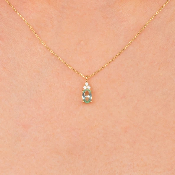 Altın Kolye - 1.50 Ct Nano Peridot Pırlanta Montürü Altın Kolye - Hediyelik Pırlanta Motürü Kolye - 6