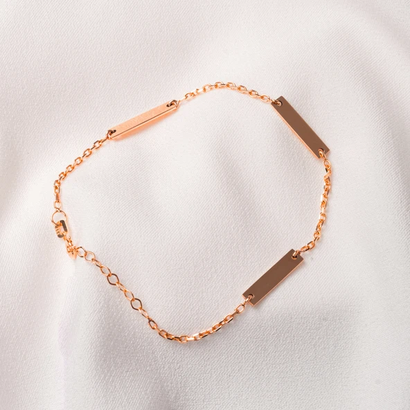 Altın Bileklik - Kişileştirelebilir Harf-İsim Yazılabilir 3 Plaka 14 Ayar Altın Bileklik - 7