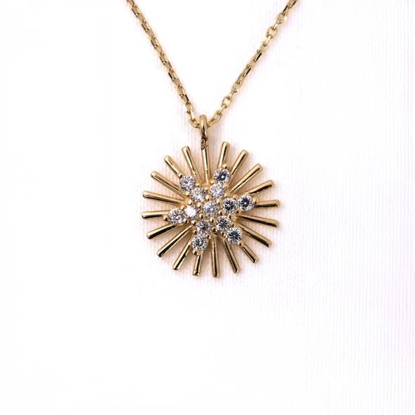 Altın Kolye - Aşk Pusulası Tarz Taşlı Modern Tasarım 14 Ayar Altın Kolye - Aşk Pusulası Şans Kolyesi - 5