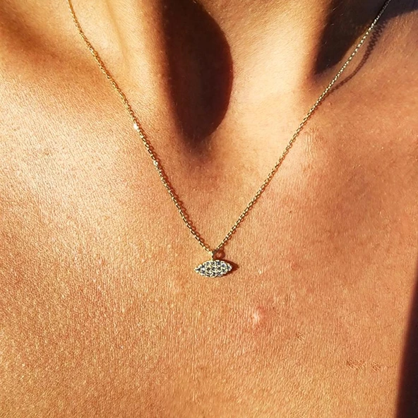 Altın Kolye - Mekik Formda 0.20 CT Pırlanta (Signty) Taşlı Tasarım Gündelik Tarz 14 Ayar Altın Kolye - 3