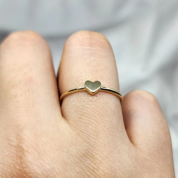 Taşsız Kalp Altın Yüzük - 14 Ayar Altın Minimal Kalp Yüzük - Harf Yazılabilir 14 Ayar Altın Yüzük - 24