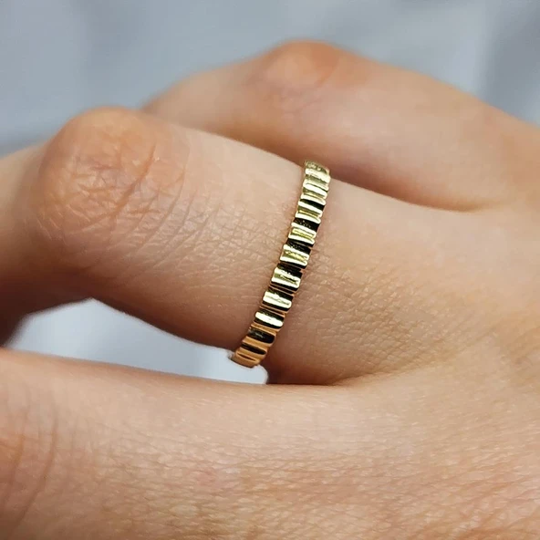 Taşsız Altın Yüzük - 14 Ayar Altın Taşsız Minimal Kadın Yüzük - Hediyelik Minimal Altın Yüzük - 11