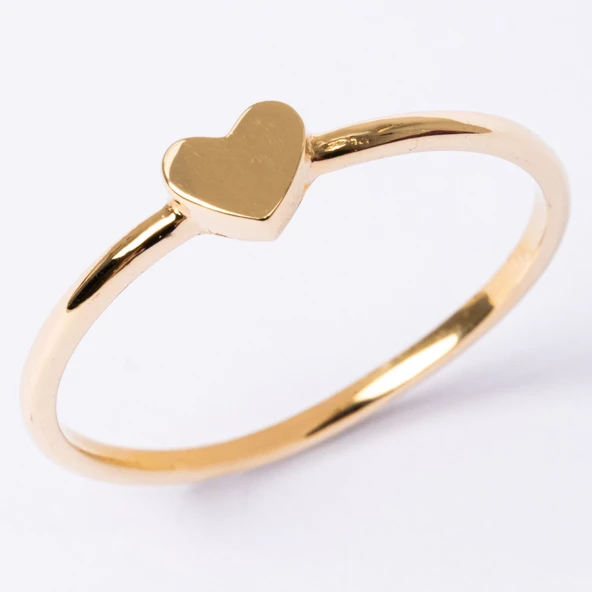 Taşsız Kalp Altın Yüzük - 14 Ayar Altın Minimal Kalp Yüzük - Harf Yazılabilir 14 Ayar Altın Yüzük - 20