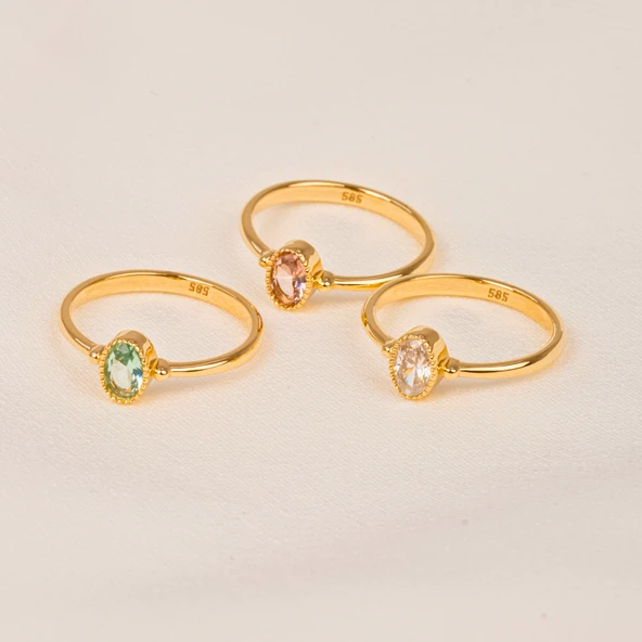 Tektaş Altın Yüzük - 14 Ayar Altın 0.35 Karat Tek Taş Yüzük - Hediyelik, Anneler Gününe Özel Yüzük - 6