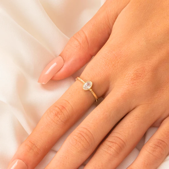 Tektaş Altın Yüzük - 14 Ayar Altın 0.35 Karat Tek Taş Yüzük - Hediyelik, Anneler Gününe Özel Yüzük - 4