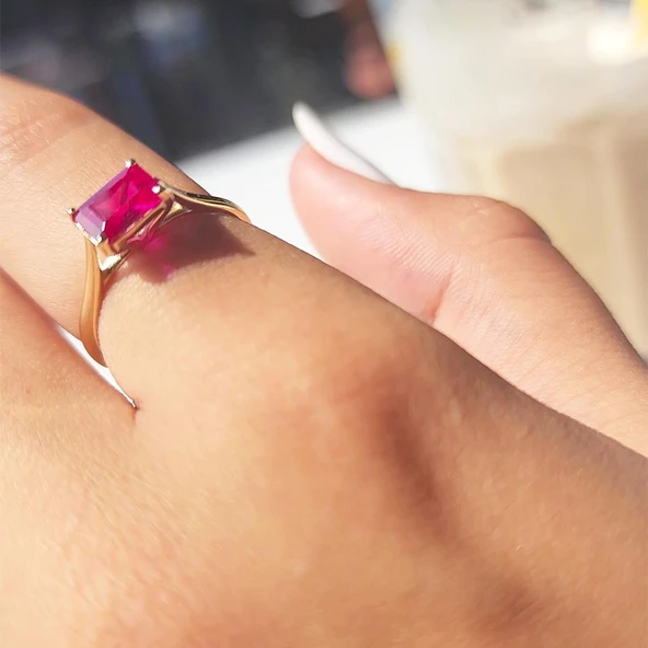Baget Altın Tektaş Yüzük - 14 Ayar Altın 1.10 Karat Tektaş Ruby Taşlı Evlilik Teklifi Yüzüğü - 4