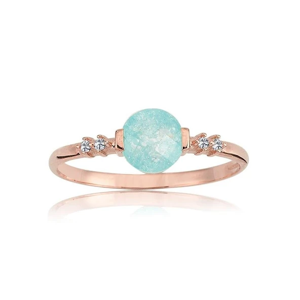 Altın Yüzük - 14 Ayar Altın 0.55 Karat Yuvarlak Mavi Kristal Minimal Yüzük - Eşe, Sevgiliye - 10