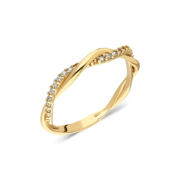 Burma Altın Taşlı Alyans - 14 Ayar Burgu Zirkon Taşlı Altın Yüzük - Sevgiliye, Anneler Gününe Hediye - 9