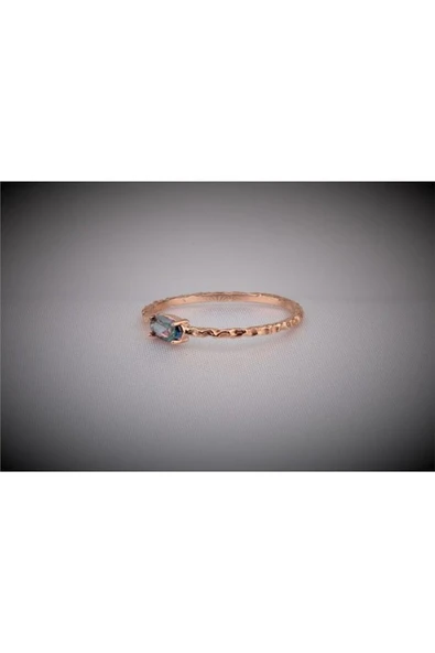 Tektaş Altın Yüzük - 14 Ayar Altın Dövme Mistik Topaz Taşlı Tek Taş Evlilik Teklifi Yüzüğü - Resim 9