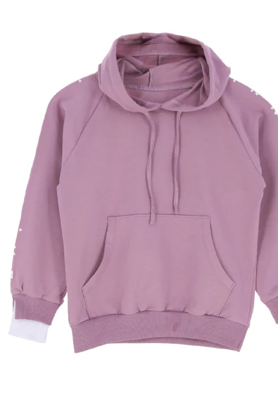 Kız Çocuk 2 İplik-Kapüşonlu-Manşeti Panelli Ve Garnili Sweatshirt 12-16 Yaş 12395 - Resim 3