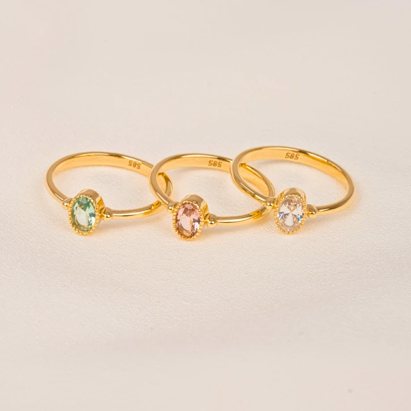 Tektaş Altın Yüzük - 14 Ayar Altın 0.35 Karat Tek Taş Yüzük - Hediyelik, Anneler Gününe Özel Yüzük - 7