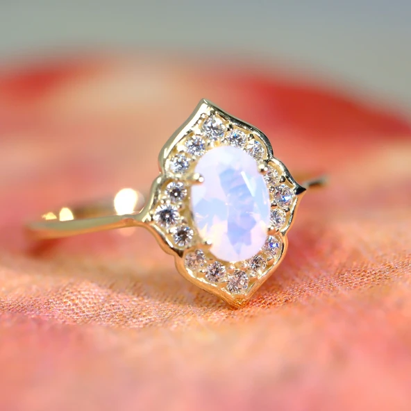 Evlilik Teklifi Altın Yüzük - 14 Ayar Altın Pembe Taşlı Evlilik Teklifi Yüzüğü - Hediyelik Yüzük - 5