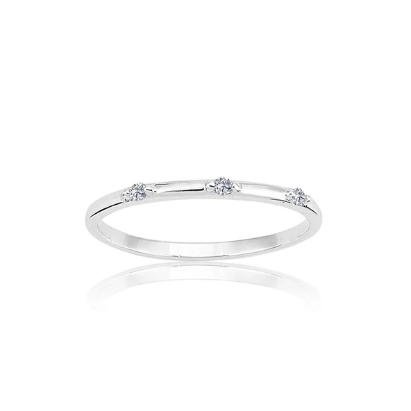 Tria Altın Yüzük - 14 Ayar Altın Üç Taş Zirkon Taşlı Minimal Yüzük - Minimal Altın Yüzük - Resim 6