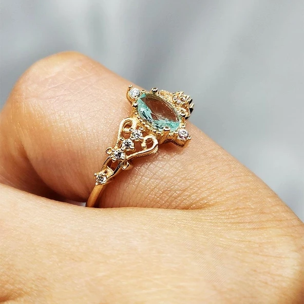 Evlilik Teklifi Yüzük - 14 Ayar Altın 0.50 Karat Topaz Taşlı Rose Evlilik Teklifi Yüzüğü - 4