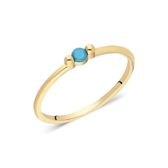 Tektaş Altın Yüzük - 14 Ayar Altın 0.20 Karat Turkuaz Taşlı Minimal Tek Taş Yüzük - Eşe Yüzük - 3