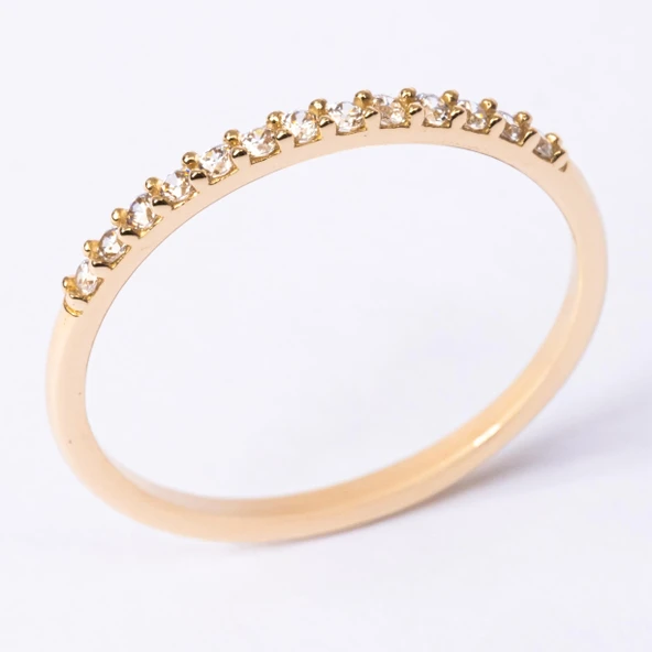 Yarım Tur Altın Yüzük - 14 Ayar Altın 0.25 Karat Zirkon Taşlı Yarım Tur Minimal Yüzük - 6