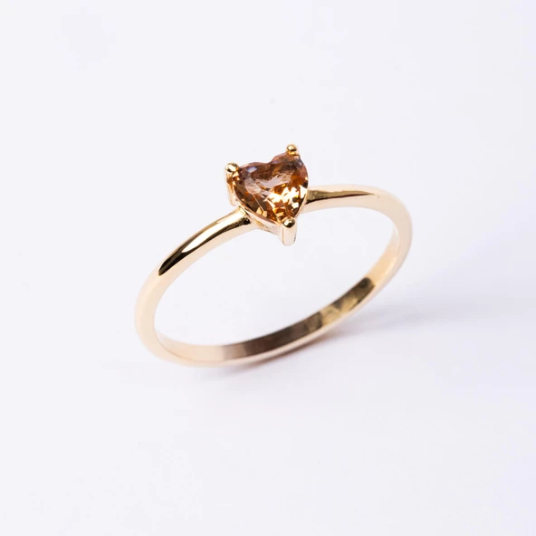 Tektaş Altın Yüzük - 14 Ayar Altın 0.60 Karat Zultanit Taşlı Kalp Tek Taş Evlilik Teklifi Yüzüğü - 3