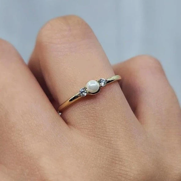 İnci Altın Yüzük - 14 Ayar Altın İnci Minimal Yüzük - Hediyelik, Minimal, Anneler Günü Hediyesi - Resim 9