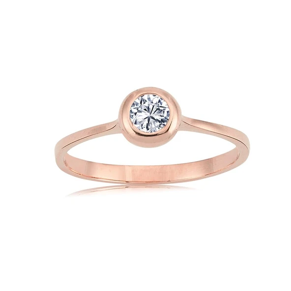 Tektaş Altın Yüzük - 14 Ayar Altın 0.25 Karat Zirkon Tek Taş Yüzük - Eşe, Sevgiliye Hediye Yüzük - 7