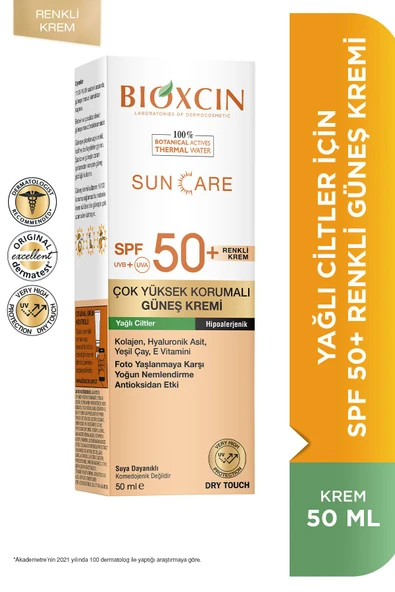 Sun Care Spf 50 Yağlı Ciltler Için Renkli Güneş Kremi 50 ml - Kolajen Dry Touch Tinted