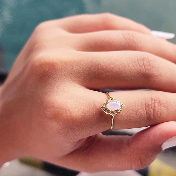 Evlilik Teklifi Altın Yüzük - 14 Ayar Altın Pembe Taşlı Evlilik Teklifi Yüzüğü - Hediyelik Yüzük - 3