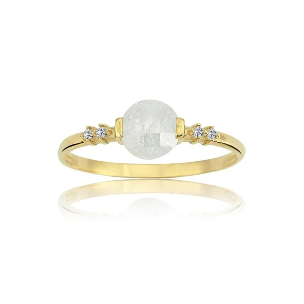 Altın Yüzük - 14 Ayar Altın Yuvarlak Beyaz Kristal Minimal Kadın Yüzük - Doğum Günü Hediyesi Yüzük - Resim 6