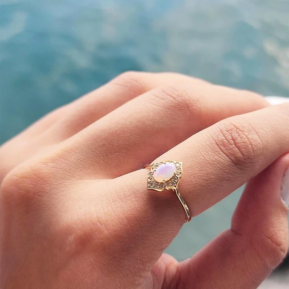 Evlilik Teklifi Altın Yüzük - 14 Ayar Altın Pembe Taşlı Evlilik Teklifi Yüzüğü - Hediyelik Yüzük - 7