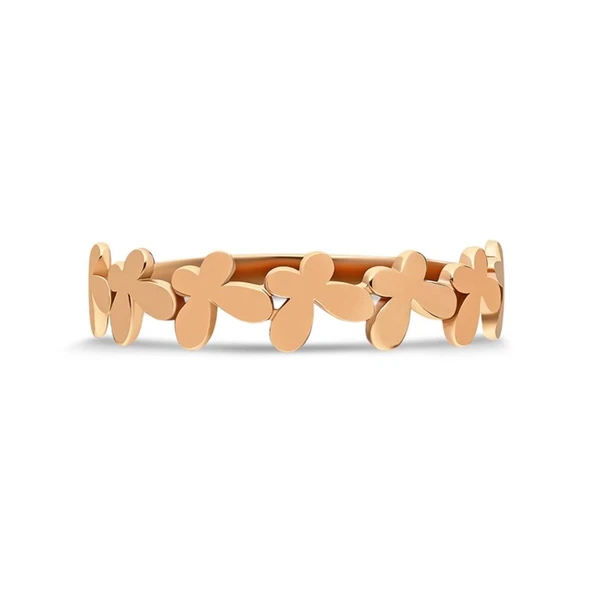 Taşsız Altın Yüzük - 14 Ayar Altın Taşsız Sıralı Kelebek Minimal Kadın Yüzük - Anneler Günü Hediyesi - 10