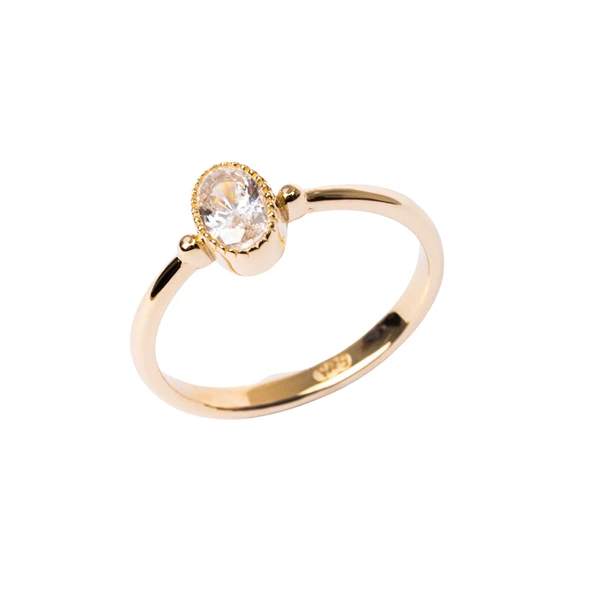 Tektaş Altın Yüzük - 14 Ayar Altın 0.35 Karat Tek Taş Yüzük - Hediyelik, Anneler Gününe Özel Yüzük - 5