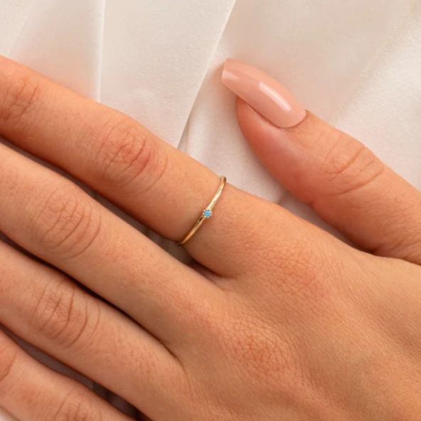 Tektaş Altın Yüzük - Turkuaz Taşlı Minimal 14 Ayar Evlilik Teklifi Yüzüğü - Resim 8