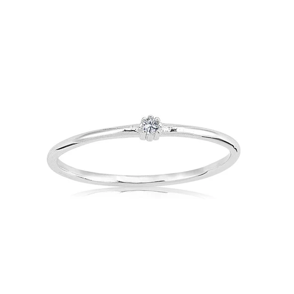 Minimal Altın Yüzük - 14 Ayar Altın 0.05 Ct Zirkon Taşlı Minimal Tektaş Evlilik Teklifi Yüzüğü - 5