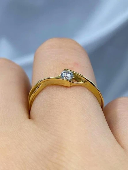 Tektaş Altın Yüzük - 8 Ayar Altın Sonsuzluk 0.50 Karat Zirkon Taşlı Minimal Tek Taş Yüzük - Resim 8