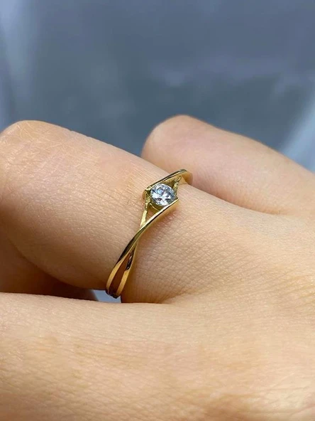 Tektaş Altın Yüzük - 8 Ayar Altın Sonsuzluk 0.50 Karat Zirkon Taşlı Minimal Tek Taş Yüzük - Resim 10