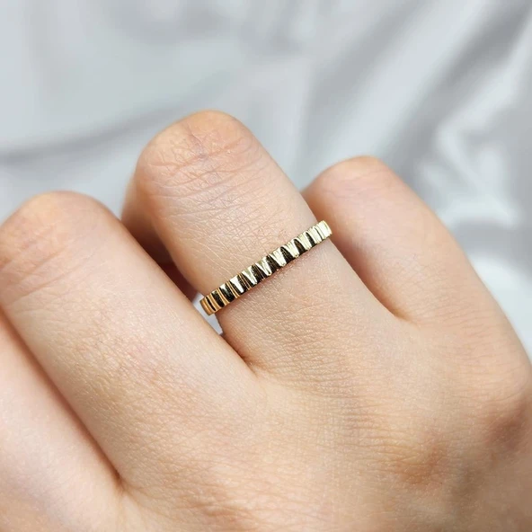 Taşsız Altın Yüzük - 14 Ayar Altın Taşsız Minimal Kadın Yüzük - Hediyelik Minimal Altın Yüzük - 14