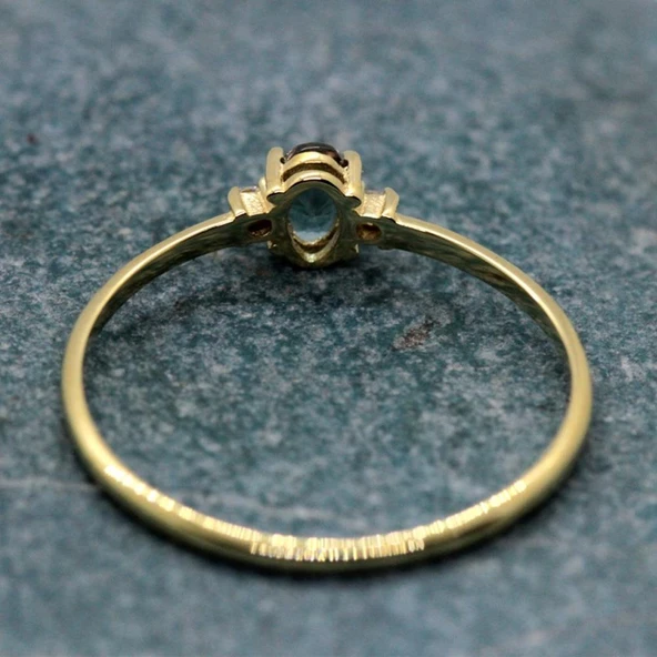 Altın Yüzük - 14 Ayar Altın Oval Tria 0.70 Ct Zultanit Taşlı Minimal Evlilik Teklifi Yüzüğü - Resim 6