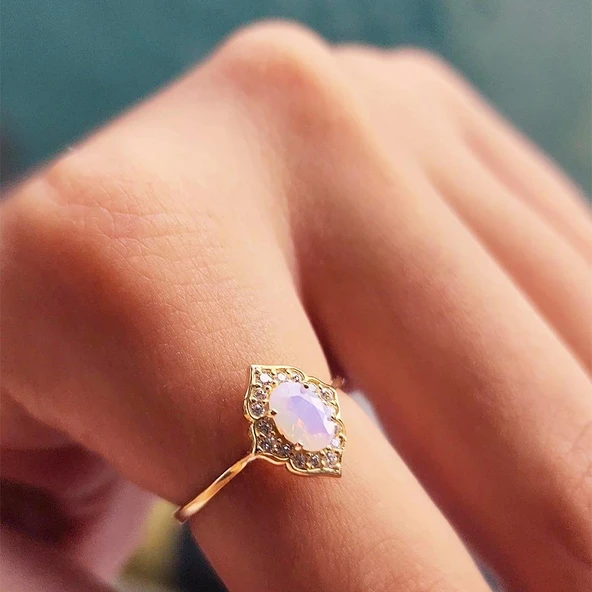 Evlilik Teklifi Altın Yüzük - 14 Ayar Altın Pembe Taşlı Evlilik Teklifi Yüzüğü - Hediyelik Yüzük - 8