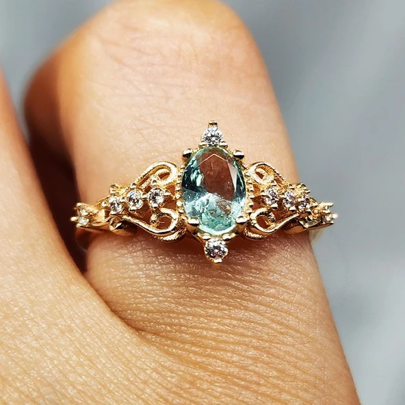 Evlilik Teklifi Yüzük - 14 Ayar Altın 0.50 Karat Topaz Taşlı Rose Evlilik Teklifi Yüzüğü - 10