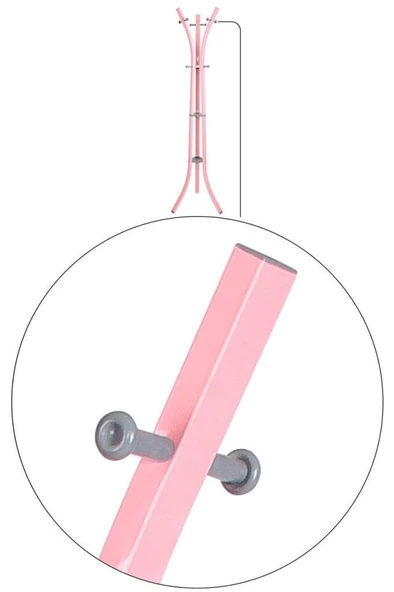 Perilla Metal Lobby 360 Ayaklı Portmanto Askılık Pembe 40 cm 185 cm - Resim 4