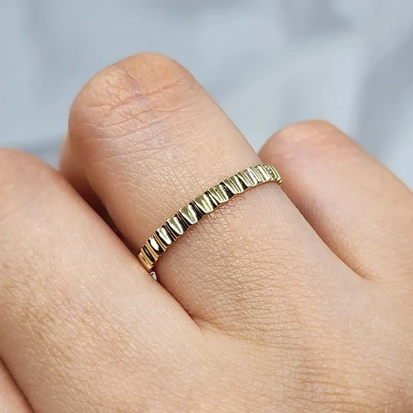 Taşsız Altın Yüzük - 14 Ayar Altın Taşsız Minimal Kadın Yüzük - Hediyelik Minimal Altın Yüzük - 13