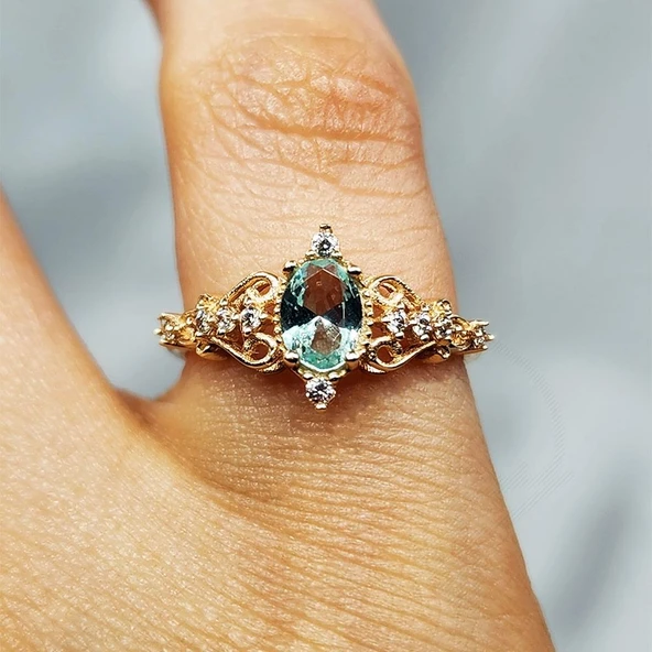 Evlilik Teklifi Yüzük - 14 Ayar Altın 0.50 Karat Topaz Taşlı Rose Evlilik Teklifi Yüzüğü - 2