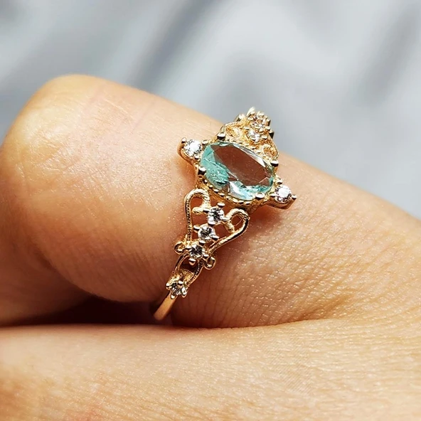 Evlilik Teklifi Yüzük - 14 Ayar Altın 0.50 Karat Topaz Taşlı Rose Evlilik Teklifi Yüzüğü - 7