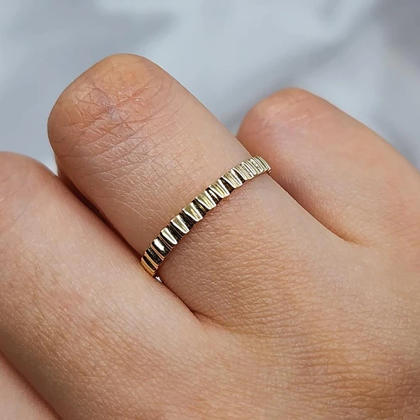 Taşsız Altın Yüzük - 14 Ayar Altın Taşsız Minimal Kadın Yüzük - Hediyelik Minimal Altın Yüzük - 6