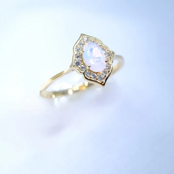 Evlilik Teklifi Altın Yüzük - 14 Ayar Altın Pembe Taşlı Evlilik Teklifi Yüzüğü - Hediyelik Yüzük - 10