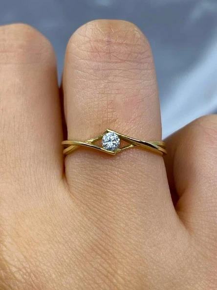 Tektaş Altın Yüzük - 8 Ayar Altın Sonsuzluk 0.50 Karat Zirkon Taşlı Minimal Tek Taş Yüzük - Resim 6