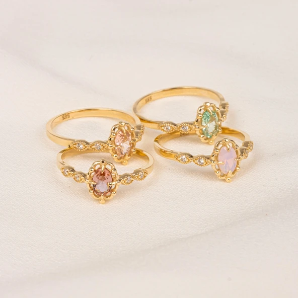 Altın Yüzük - Pembe Kuvars Taşlı Gelin Başı Tektaş 14 Ayar Altın Evlilik Teklifi Yüzüğü - Resim 6