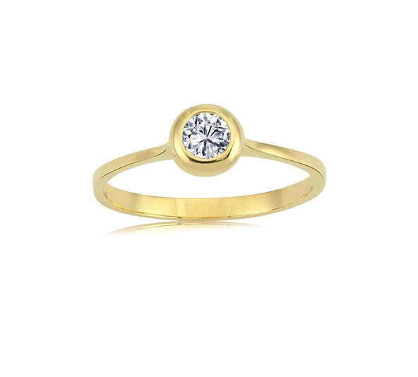 Tektaş Altın Yüzük - 14 Ayar Altın 0.25 Karat Zirkon Tek Taş Yüzük - Eşe, Sevgiliye Hediye Yüzük - 5