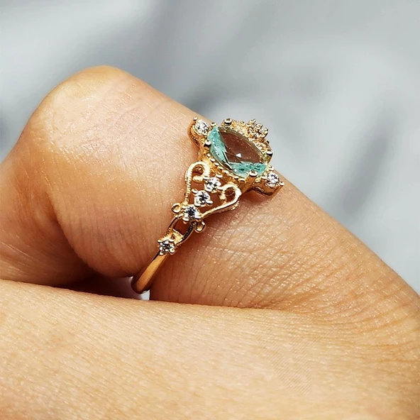 Evlilik Teklifi Yüzük - 14 Ayar Altın 0.50 Karat Topaz Taşlı Rose Evlilik Teklifi Yüzüğü - 5