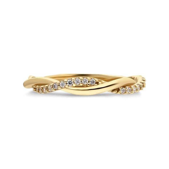 Burma Altın Taşlı Alyans - 14 Ayar Burgu Zirkon Taşlı Altın Yüzük - Sevgiliye, Anneler Gününe Hediye - 10